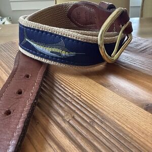 Zep-Pro Leather Belt Sailfish Crocodile Bay Mens Brown Brass Buckle Sz 38